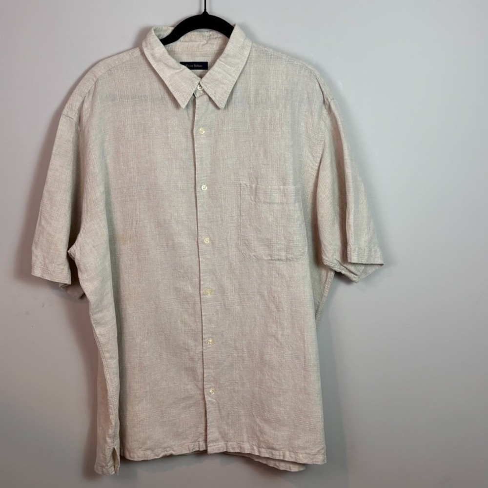 Club Room Mens Beige Linen Cotton Blend Short Sleeve Button up shirt sz XL
